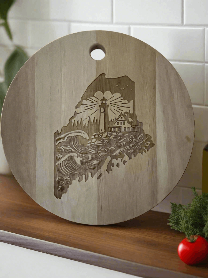 State of Maine laser engraved round trivet