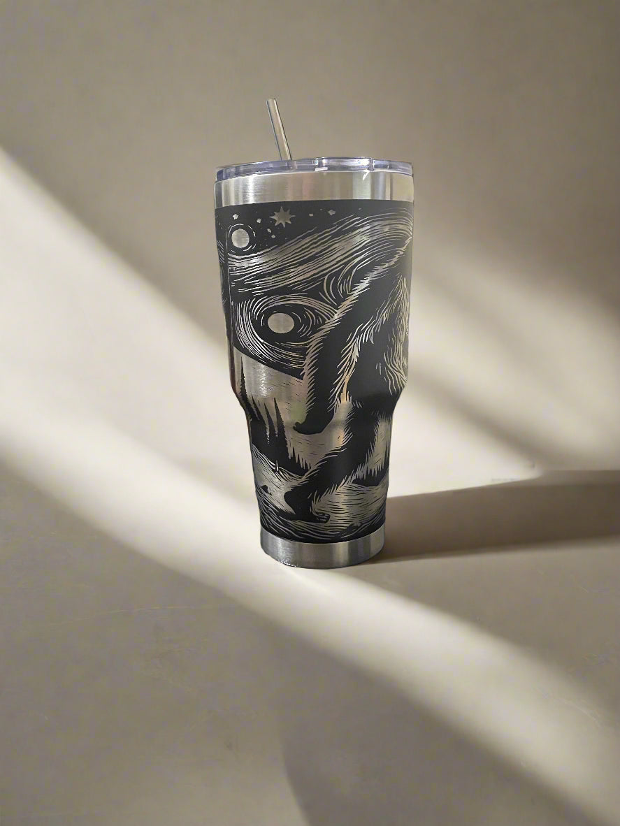 Bigfoot laser engraved tumbler