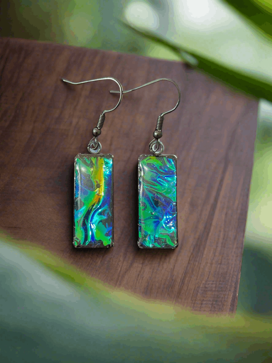 Color shifting handmade resin blue green earrings