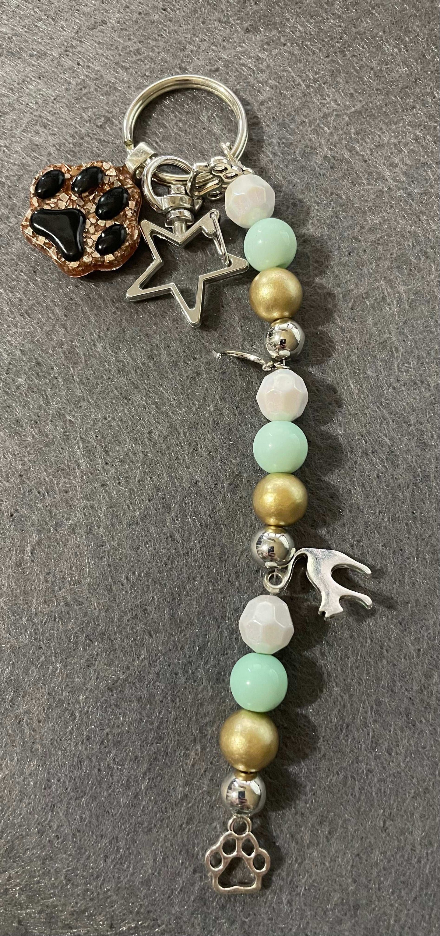 Paw Print keychain with resin pendant, charms and beads