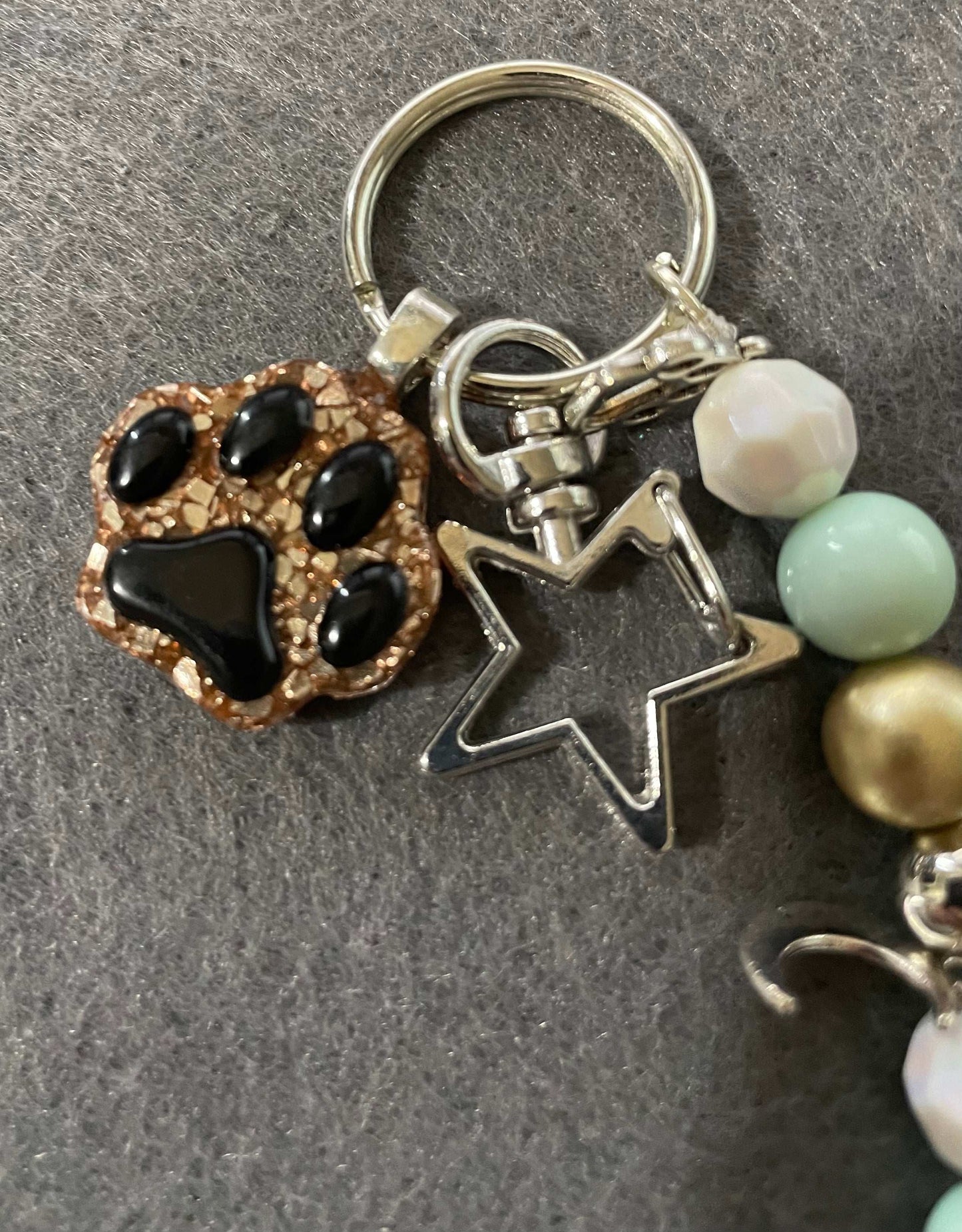 Paw Print keychain with resin pendant, charms and beads