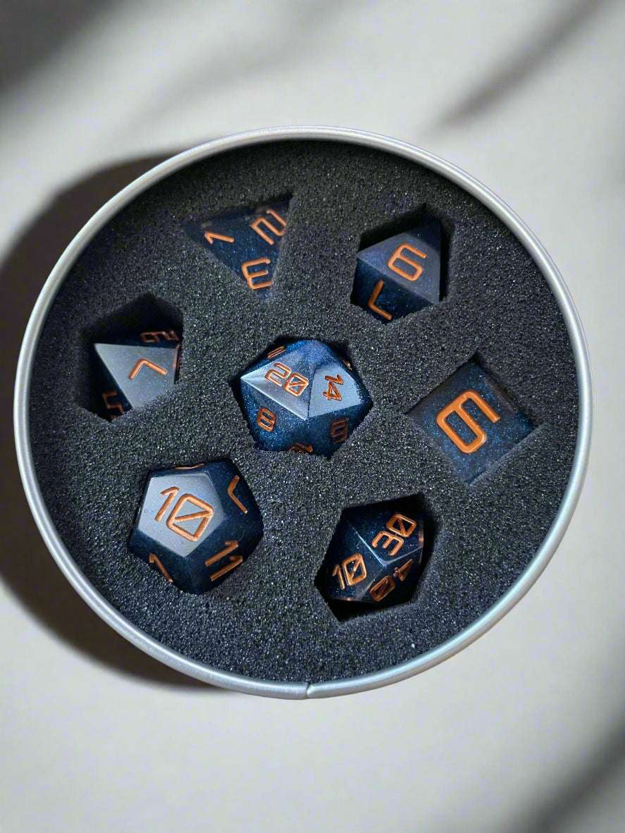 Set of Roll Playing Dice in case overview