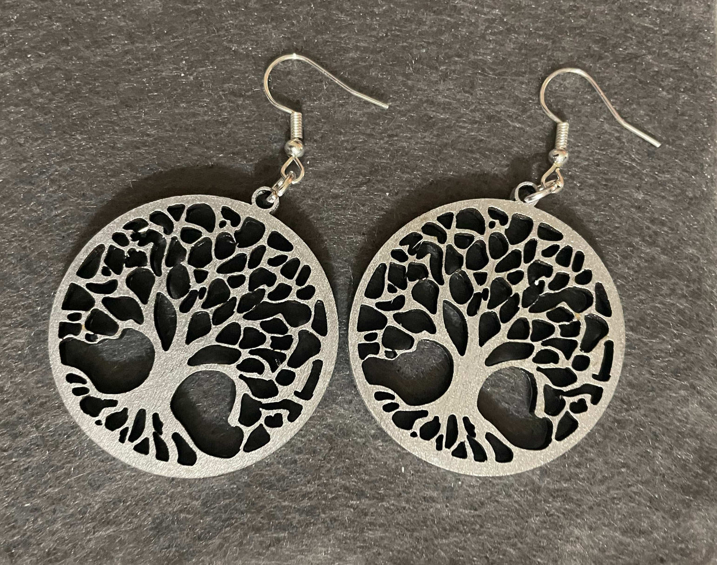 Tree of Life Laser Engraved wooden Earrings ~ Silver