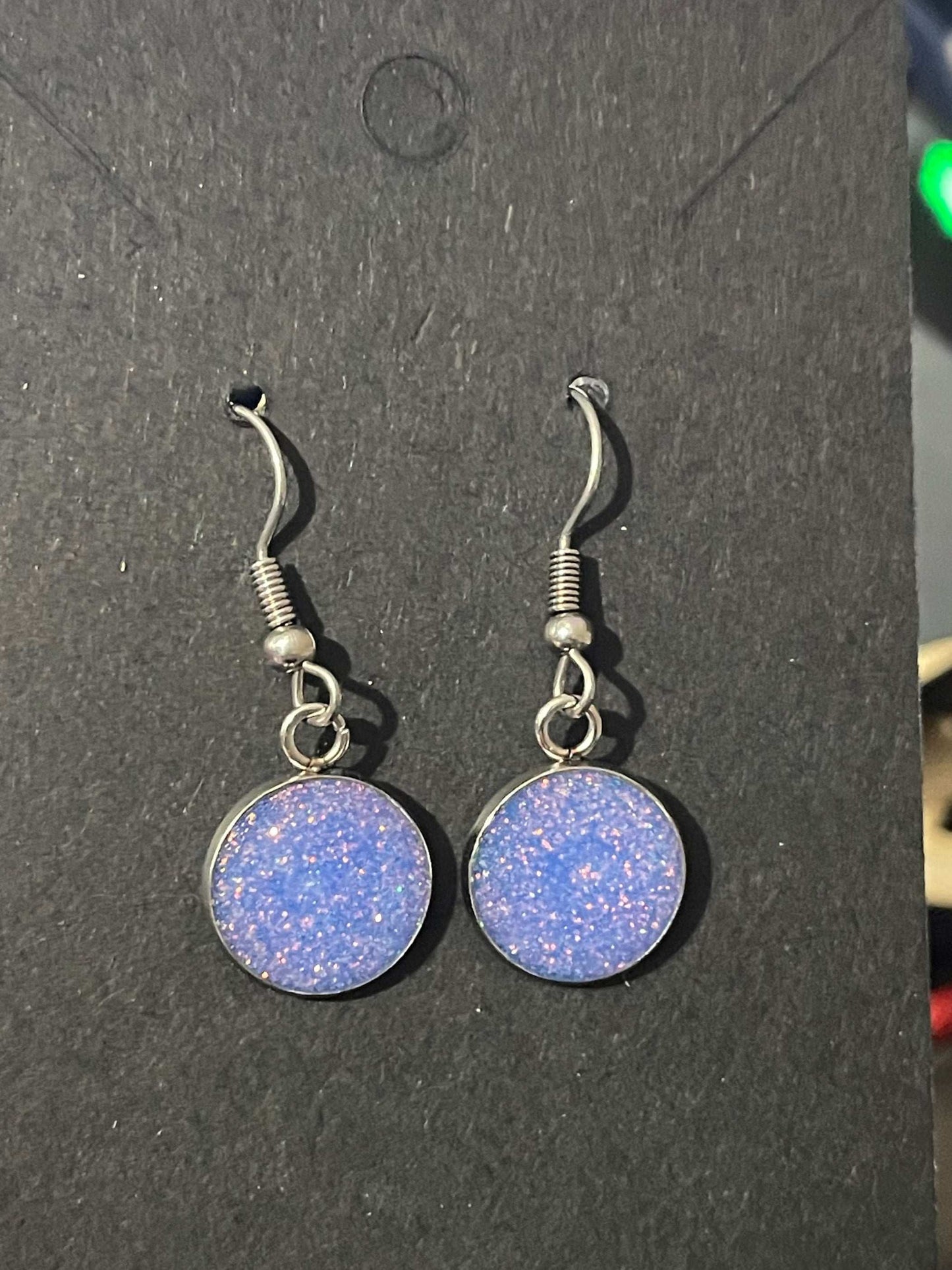 Round Lavender Earrings made with UV resin