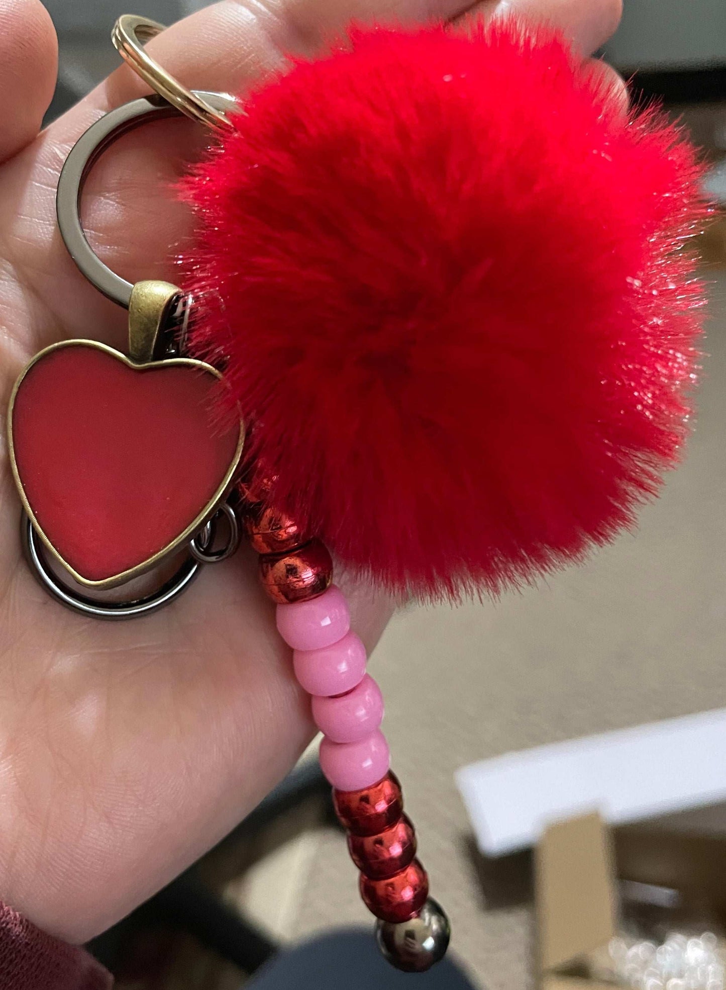 Handmade Red Valentine's Day Keychain with Resin Heart Pendent