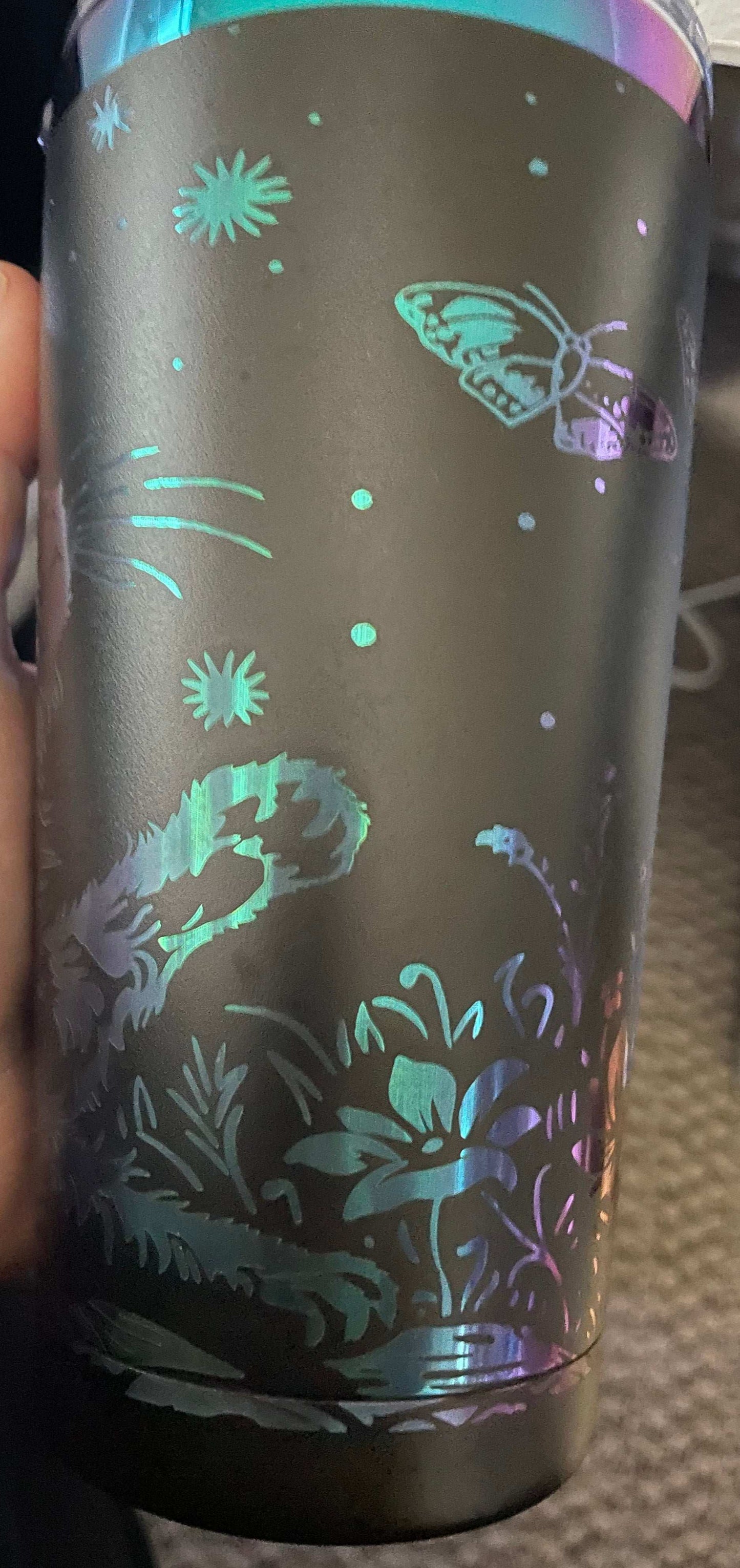 Powder Coated 20oz Tumbler Cat and Butterflies