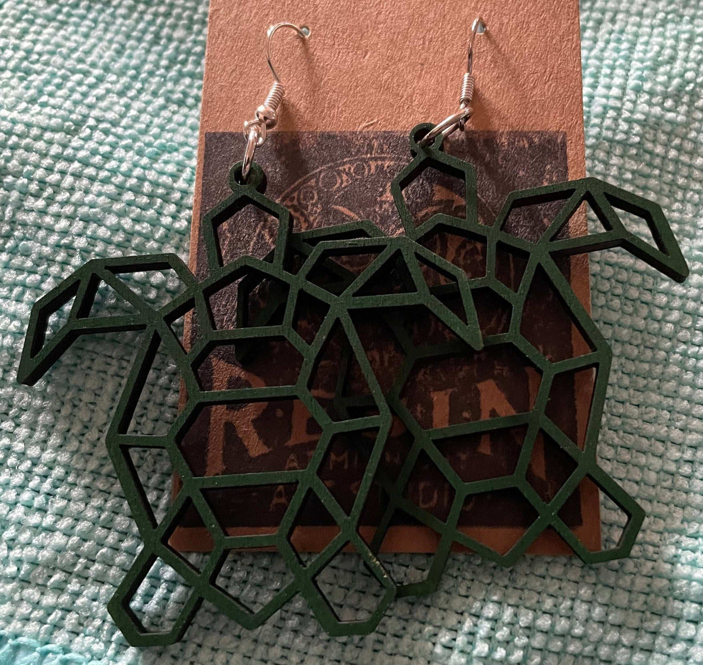 Large Wooden Geometrical Turtle Earrings