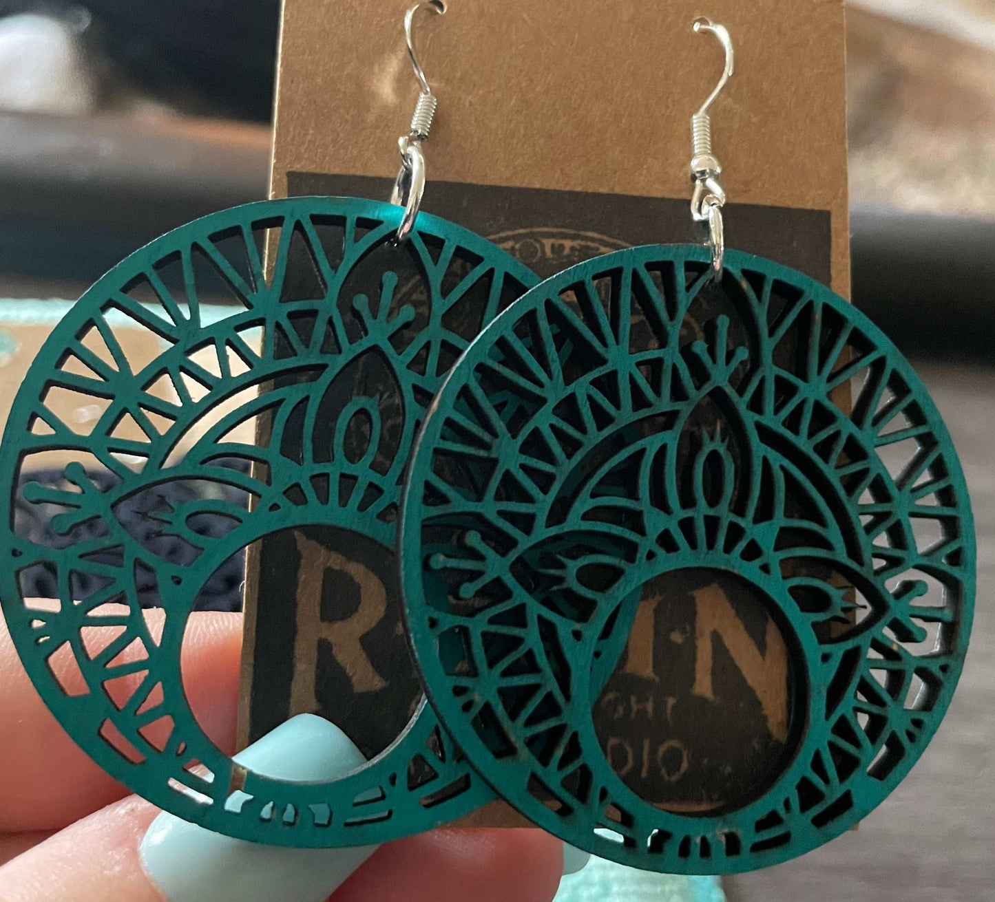 Large Wooden Mandala Earrings