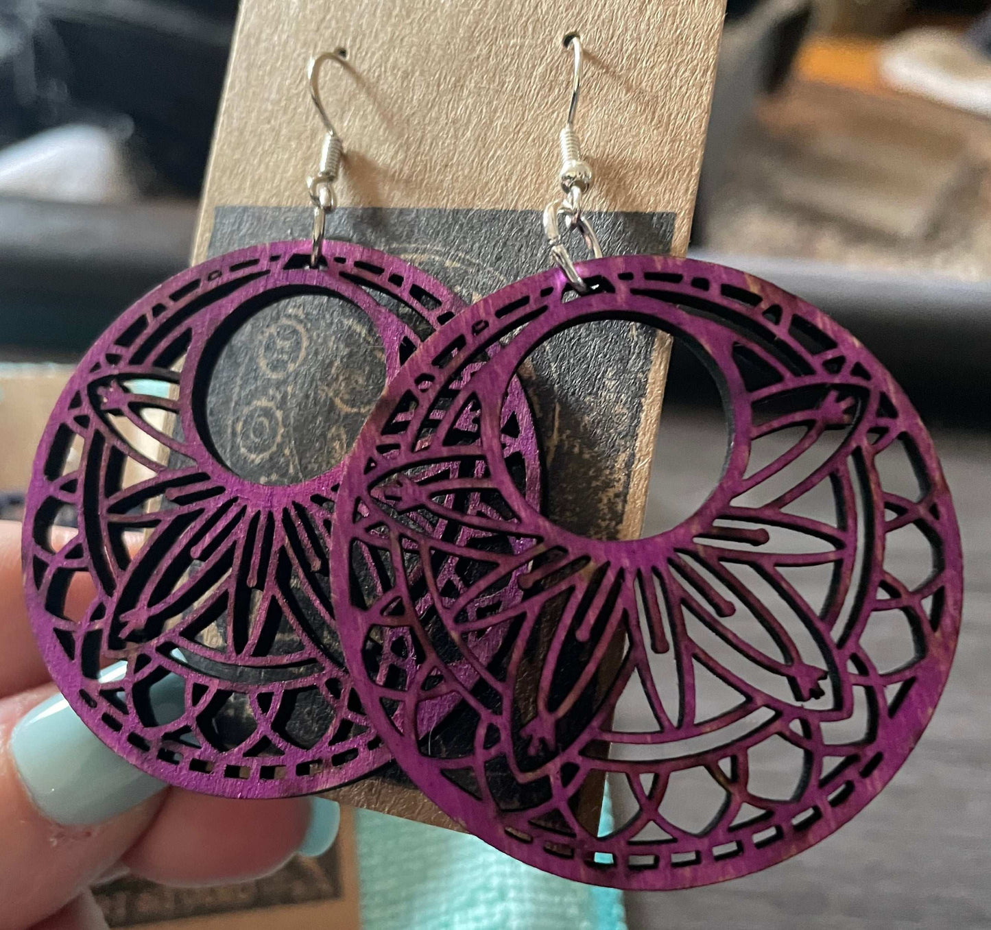 Large Wooden Mandala Earrings