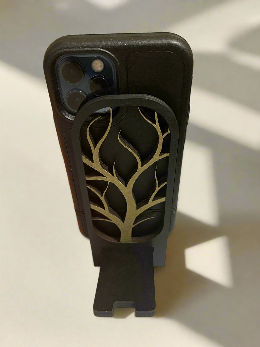 Tree of Life cell phone stand ~ Laser Engraved~ Gold and Black