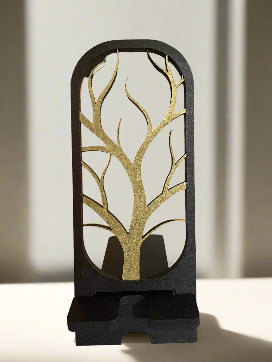 Tree of Life cell phone stand ~ Laser Engraved~ Gold and Black
