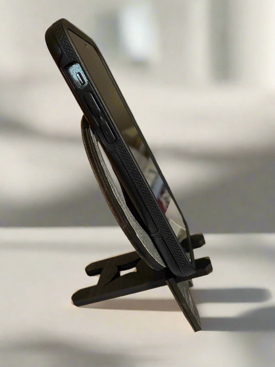 Crescent Moon and Wolf cell phone stand ~ Black & Silver