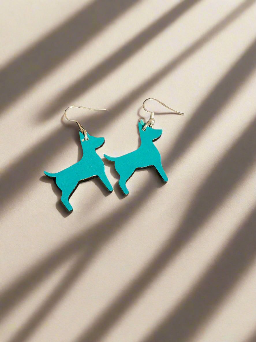 Laser Engraved wooden Dog Earrings ~ Pink~Brown~Teal