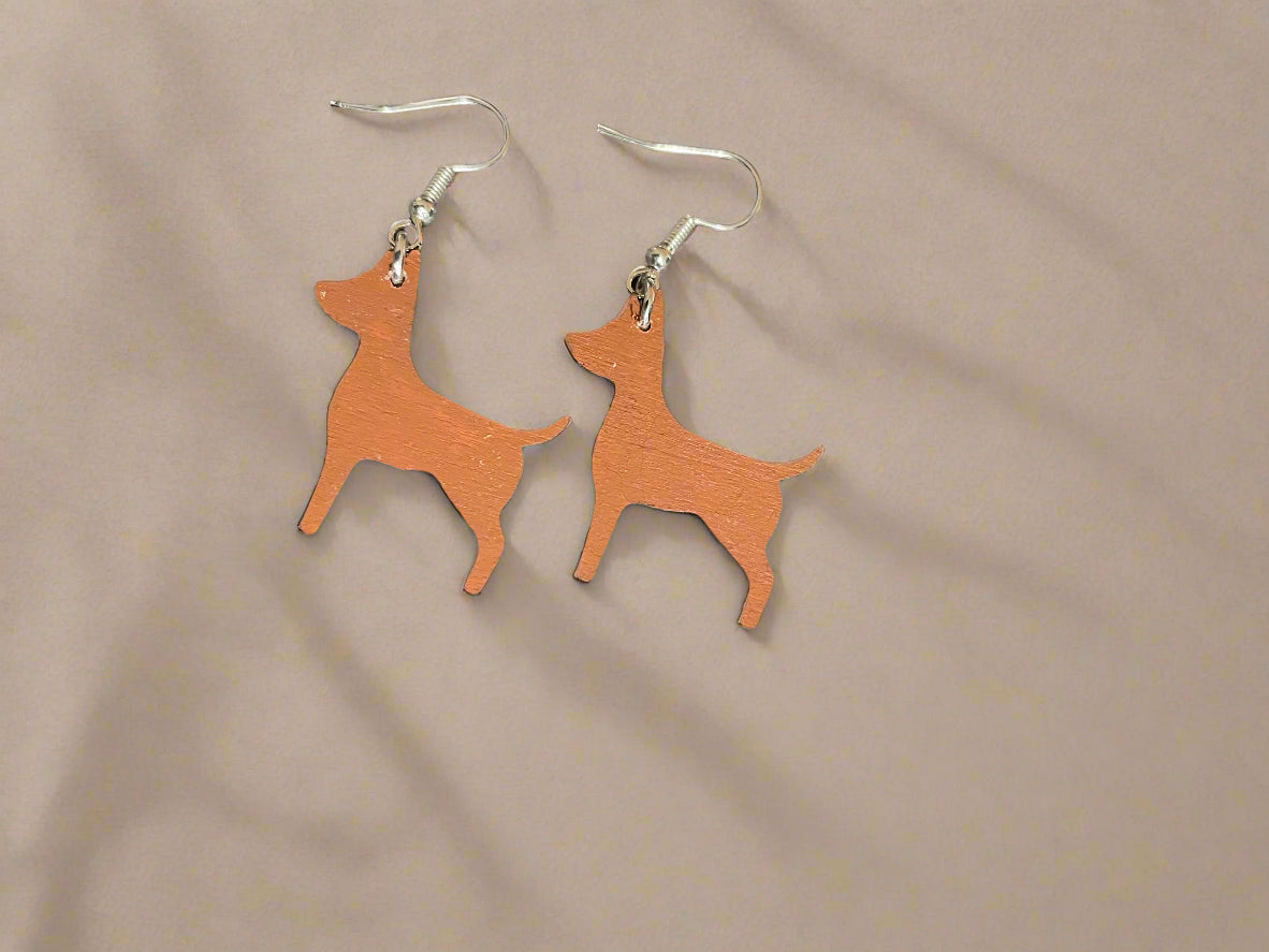 Laser Engraved wooden Dog Earrings ~ Pink~Brown~Teal