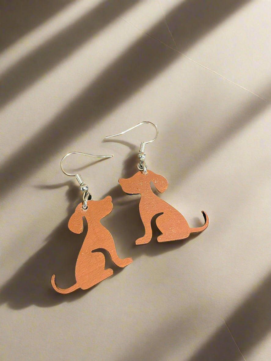 Wooden Laser Engraved Puppy Earrings