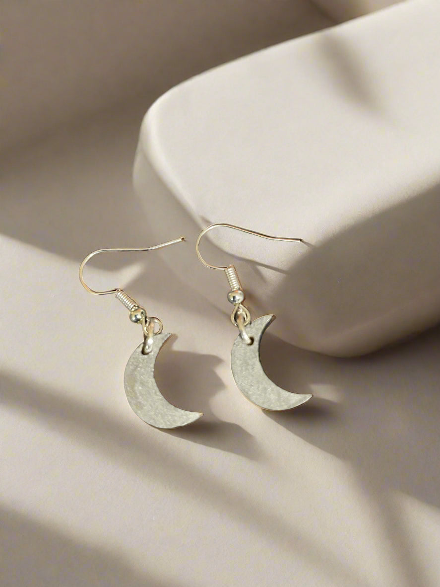 Wooden Laser Engraved Moon Earrings ~ Silver~ Gold