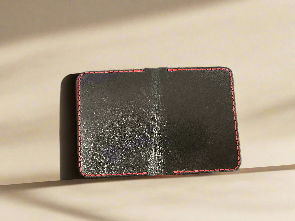 Red and Black Handmade Leather Wallet back view