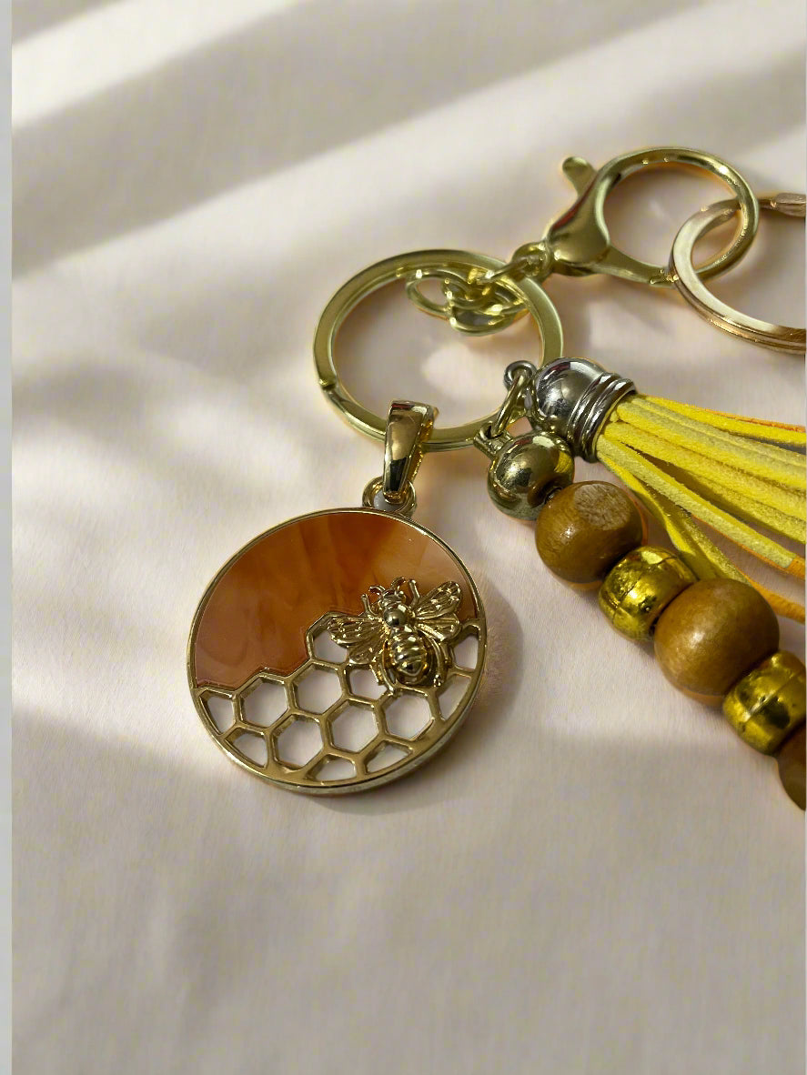 Bee Keychain with Pendent Close up