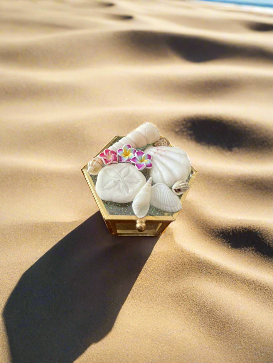 Resin Ocean Glass Jewelry Boxes - Made with real seashells