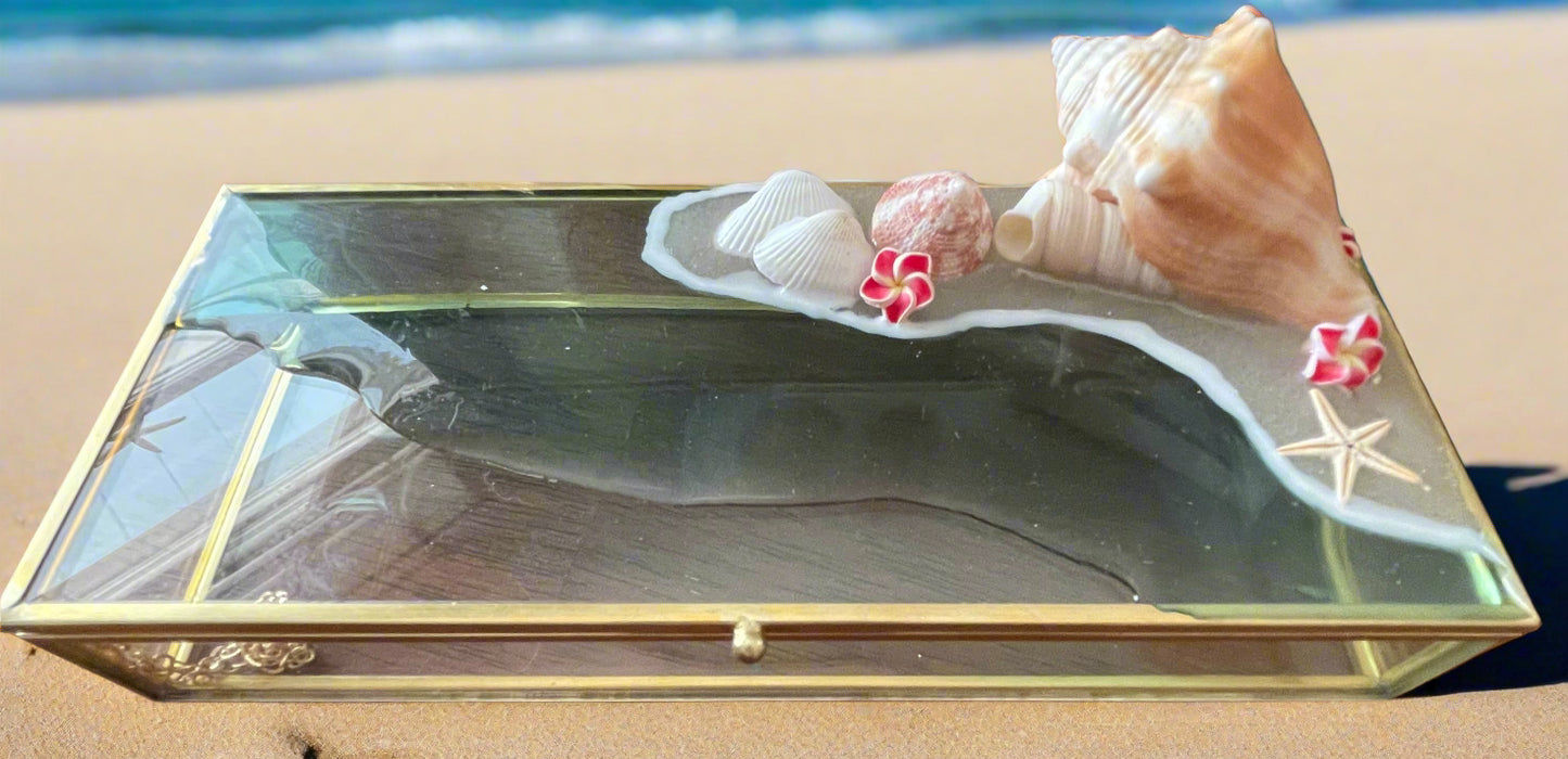 Resin Ocean Glass Jewelry Boxes - Made with real seashells