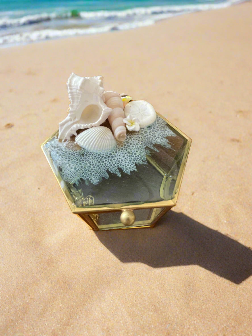 Resin Ocean Glass Jewelry Boxes - Made with real seashells