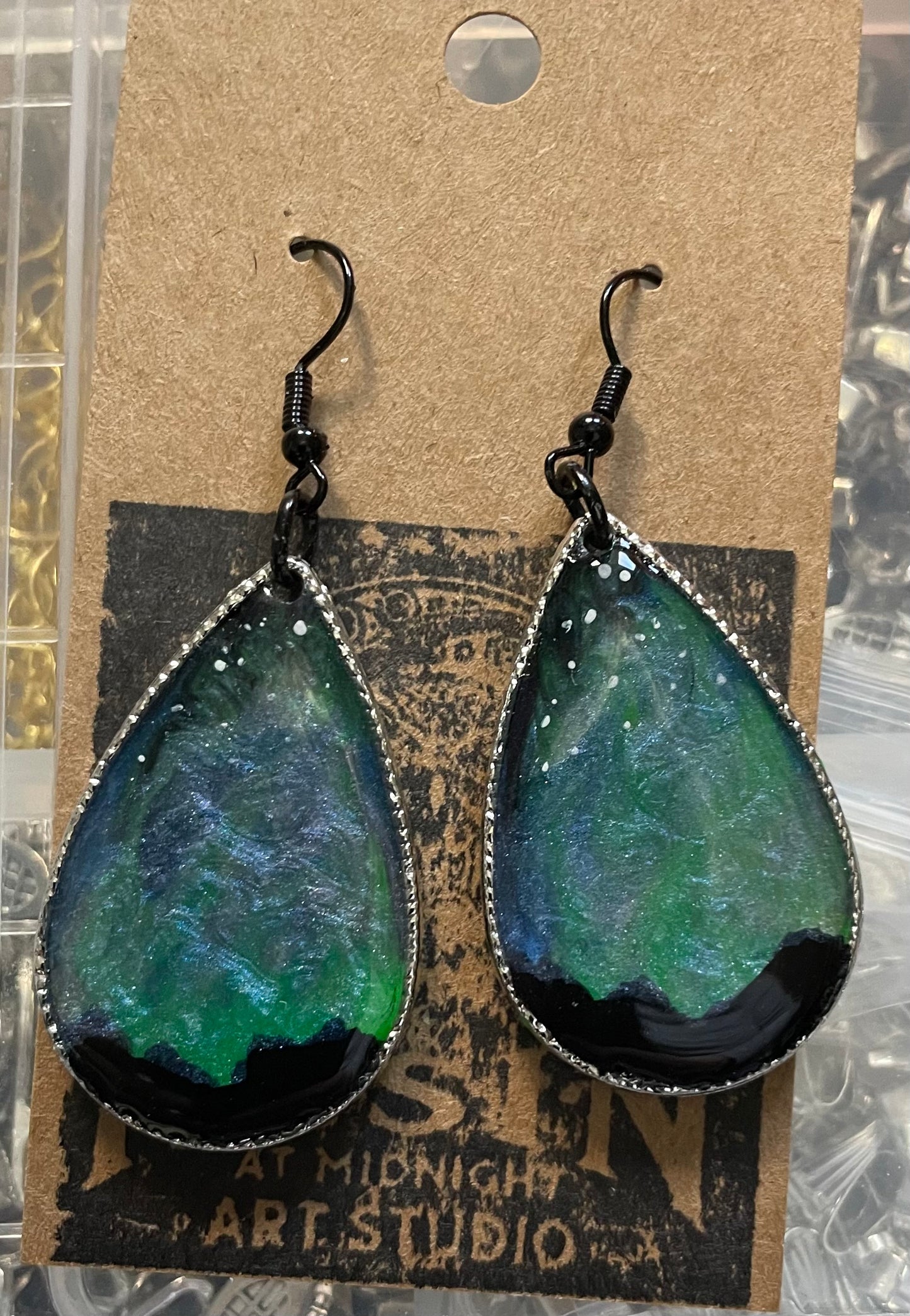 Northern Lights Resin teardrop earrings