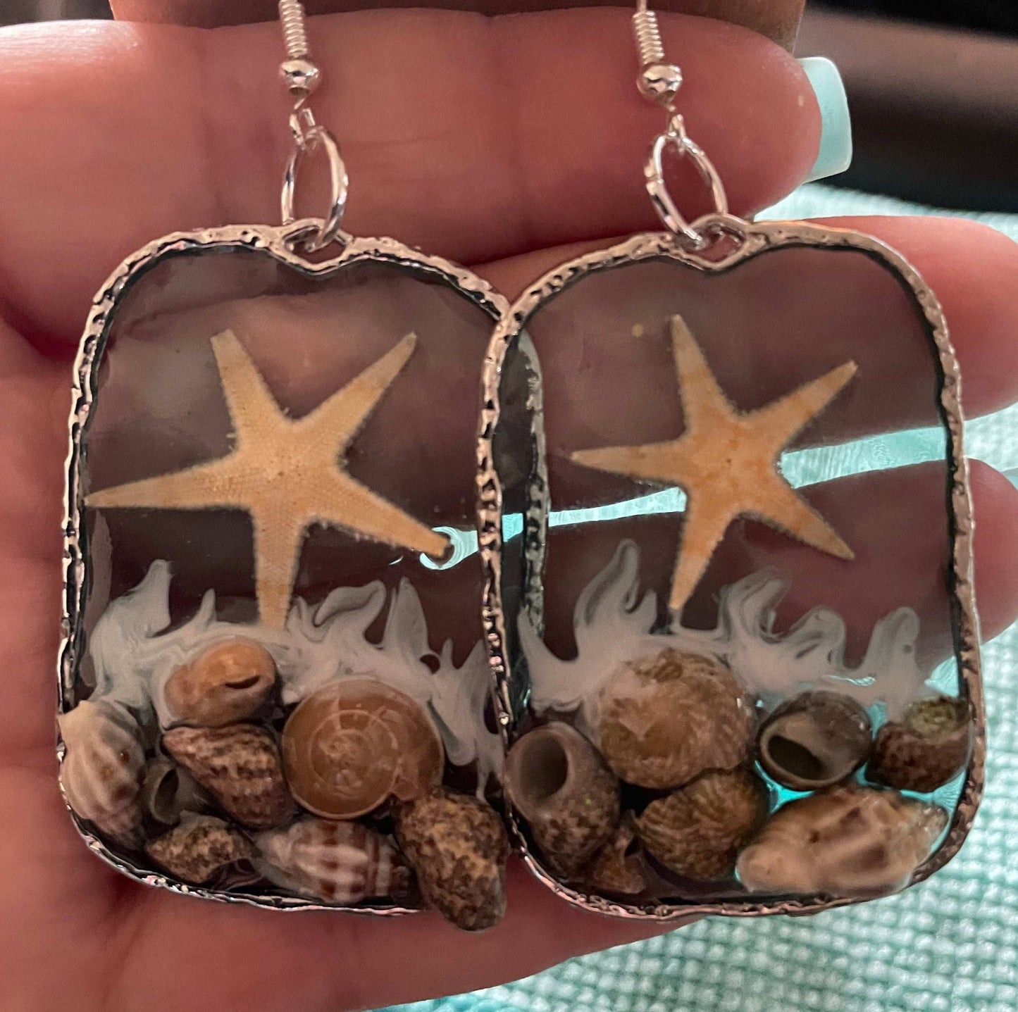 Large Star Fish and Shells Earrings