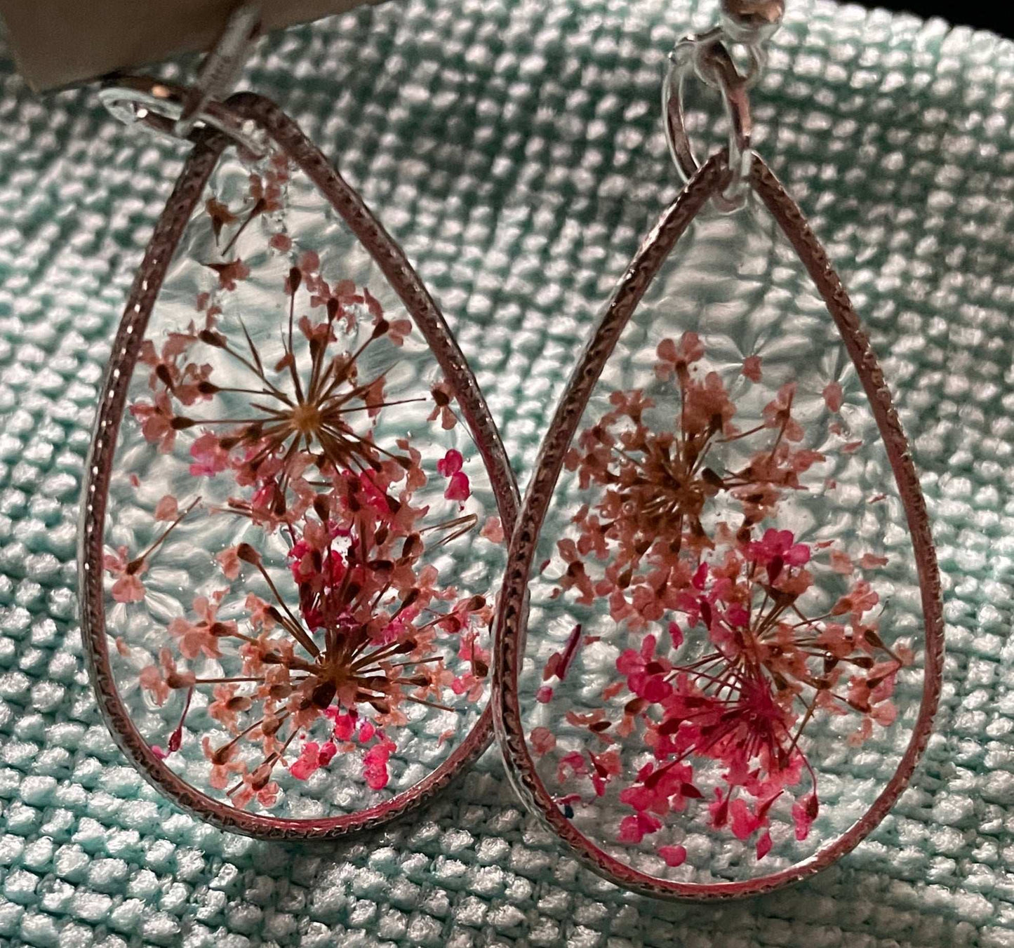 Pink Teardrop Flower Earrings