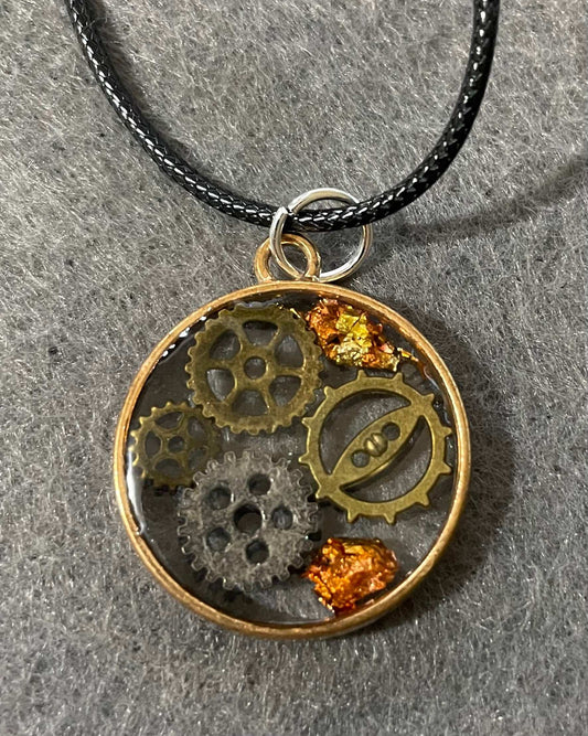 Circle handmade resin pendant with gears steampunk Themed