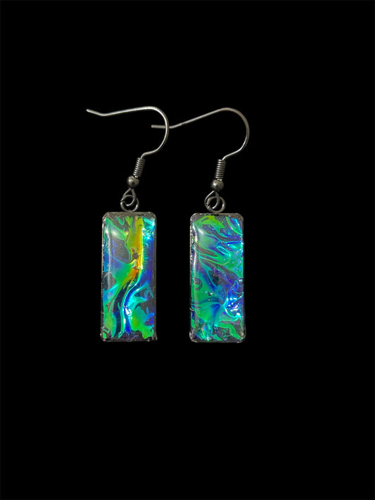 Color shifting handmade resin blue green earrings