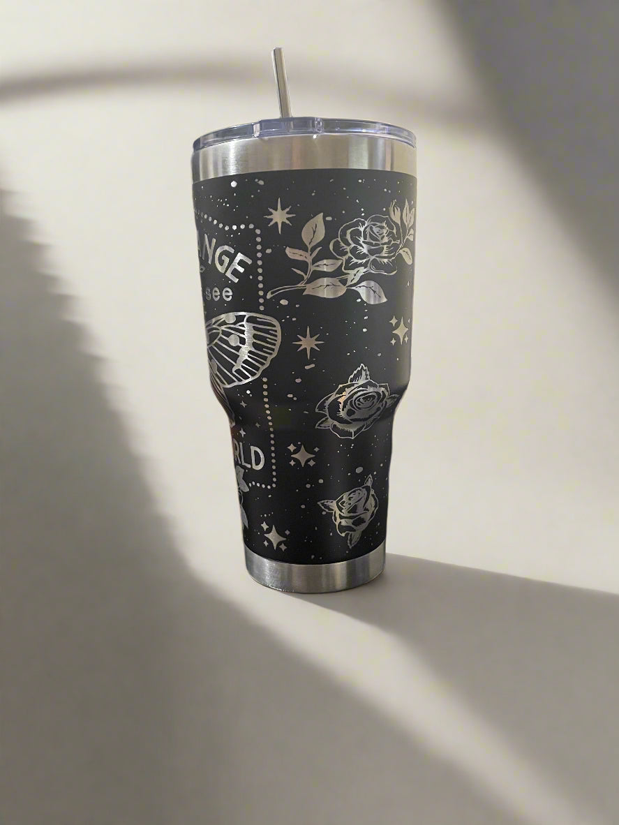 Butterfly "Be the Change" Laser Engraved Tumbler