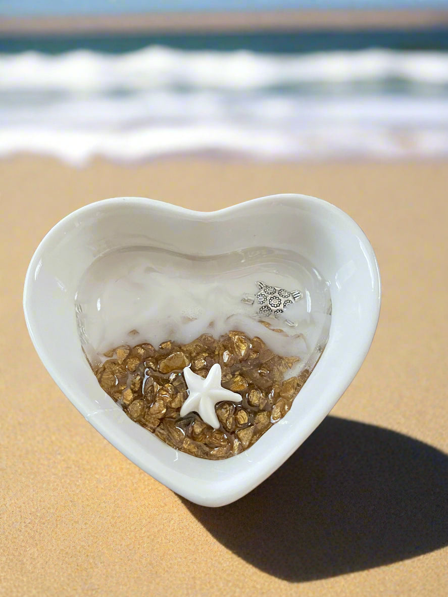 Heart Shaped golden beach turtle charm jewelry dish