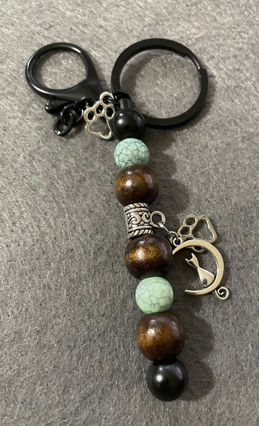 Cat Keychain with charms and beads