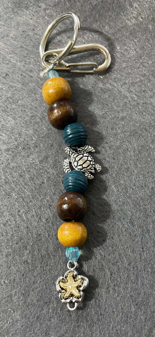 Turtle charm Keychain with beads Ocean Themed