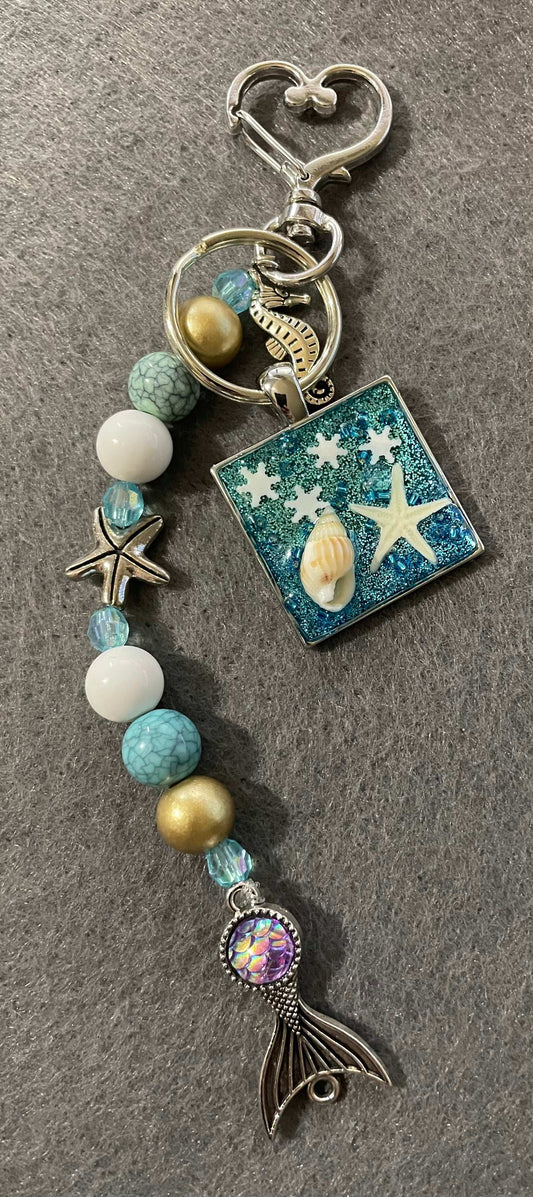 Ocean themed Keycain with pendant, charms and beads