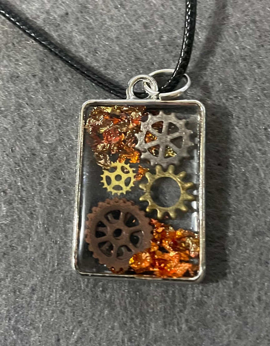 Rectangle resin pendant with gears