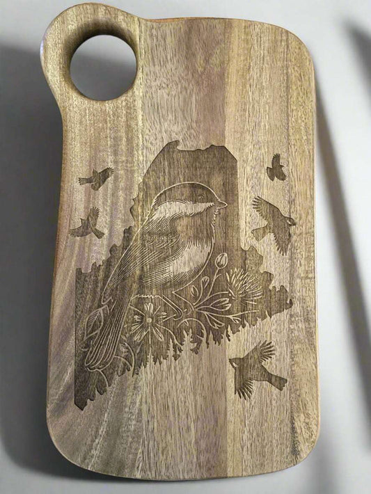 State of Maine Chickadee laser engraved cutting board