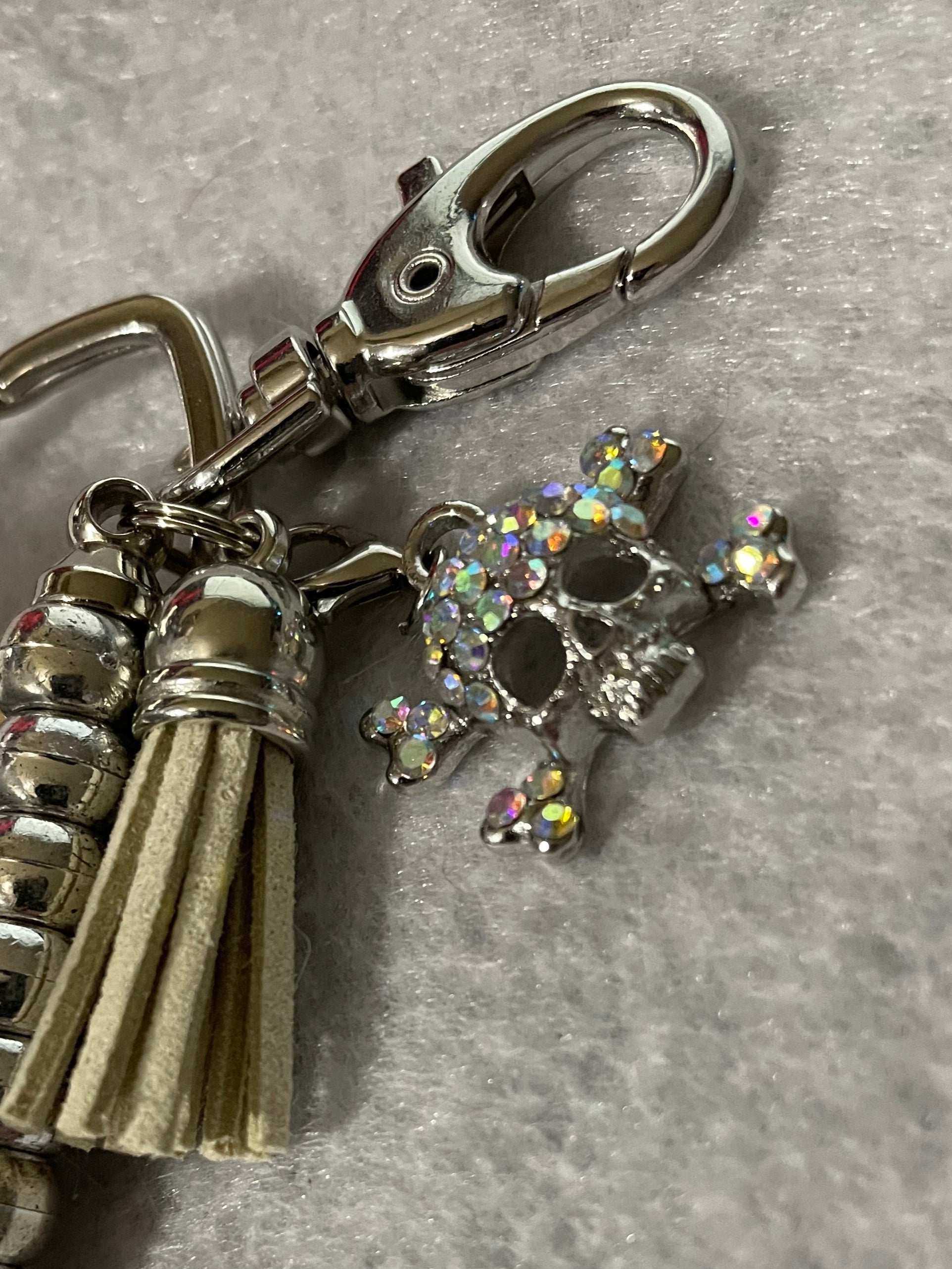 Skull and Bones keychain Charm close up