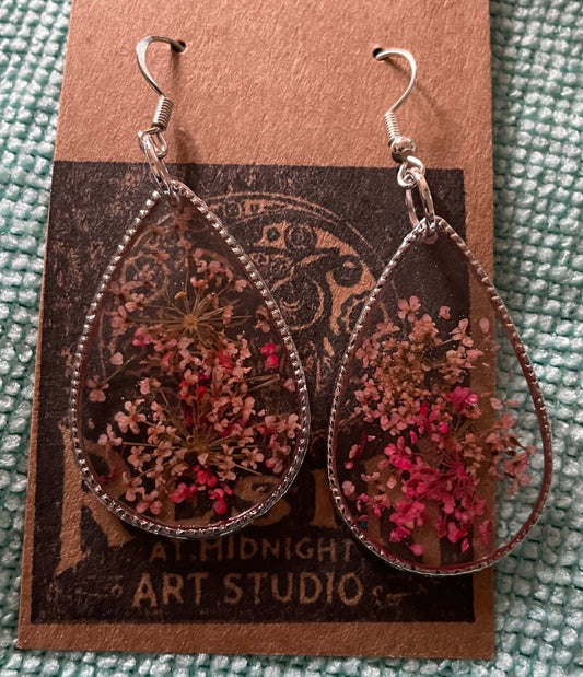Pink Teardrop Flower Earrings