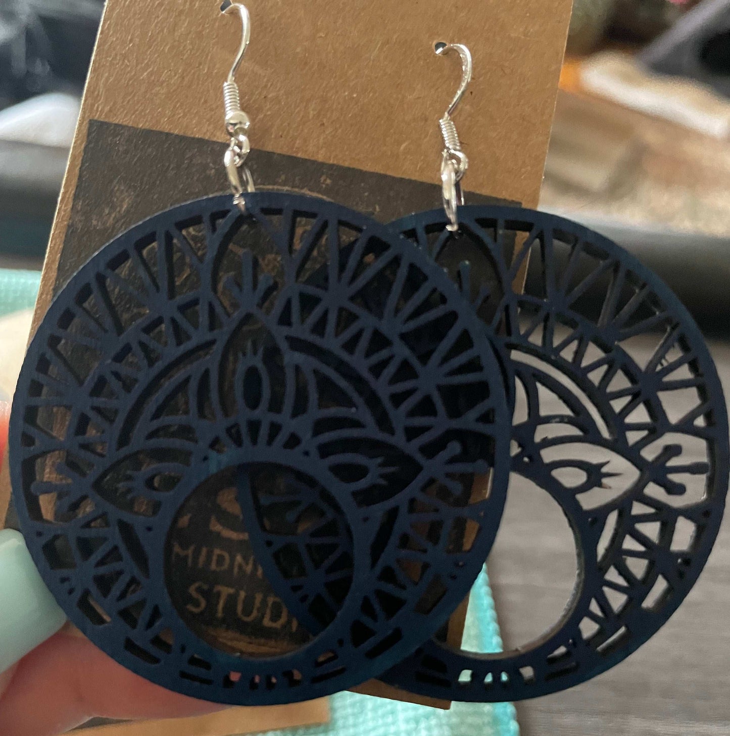 Large Wooden Mandala Earrings