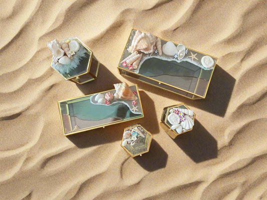 Ocean Shells and Glass Jewelry Boxes