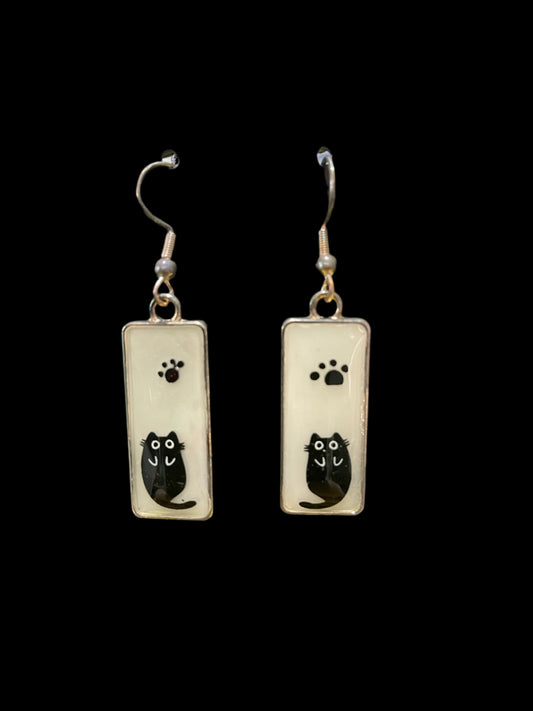 Black Cat laying on his back-handmade resin earrings