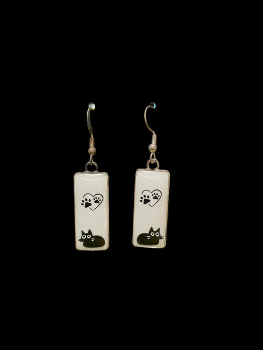 Black cat and paws handmade resin earrings