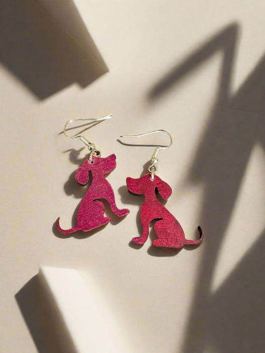 Wooden Laser Engraved Puppy Earrings