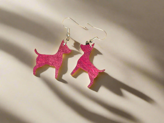 Laser Engraved wooden Dog Earrings ~ Pink~Brown~Teal