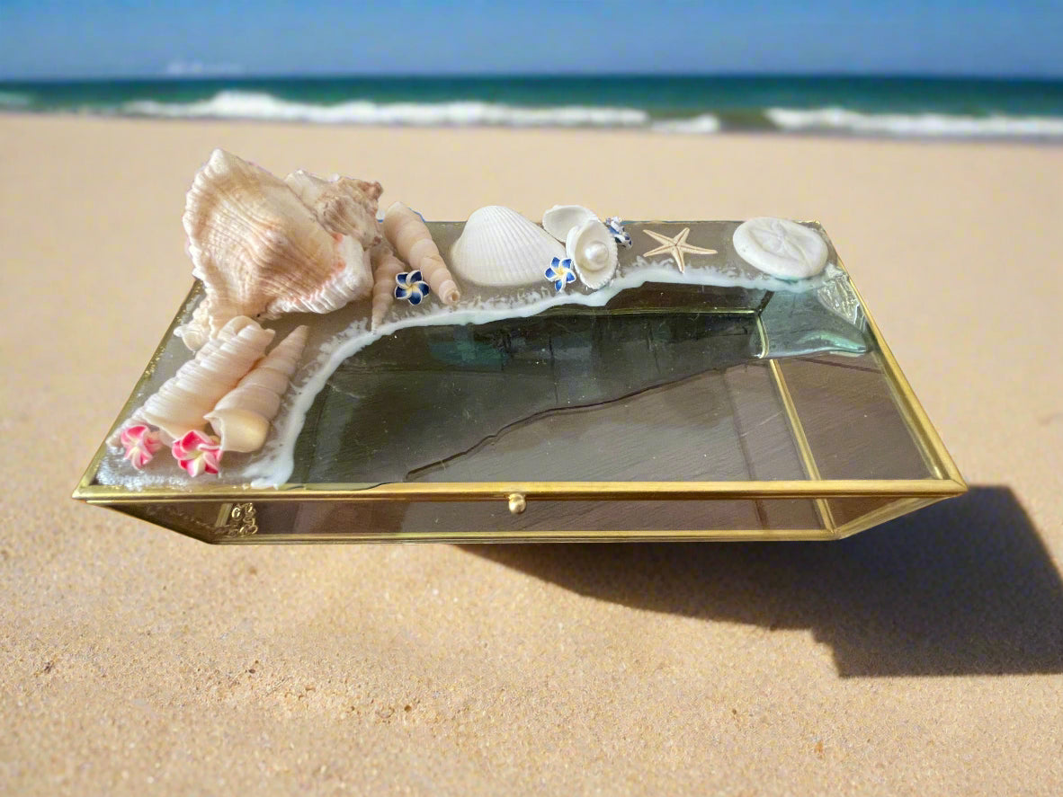 Resin Ocean Glass Jewelry Boxes - Made with real seashells