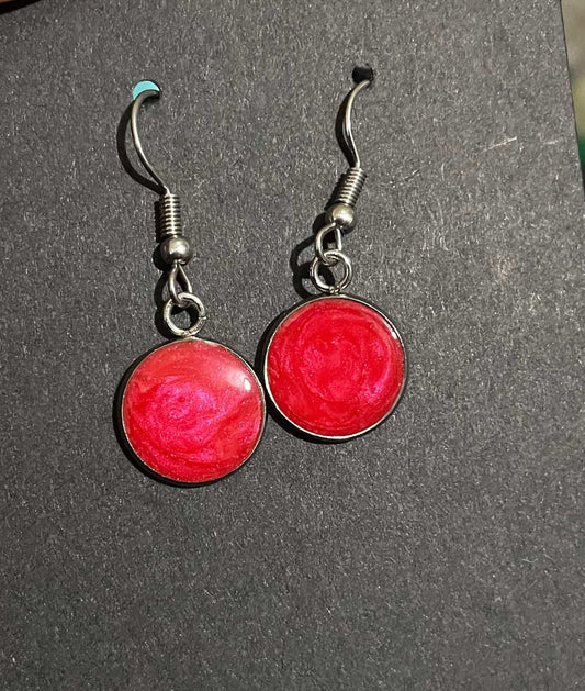 Red Round Earrings made with Resin