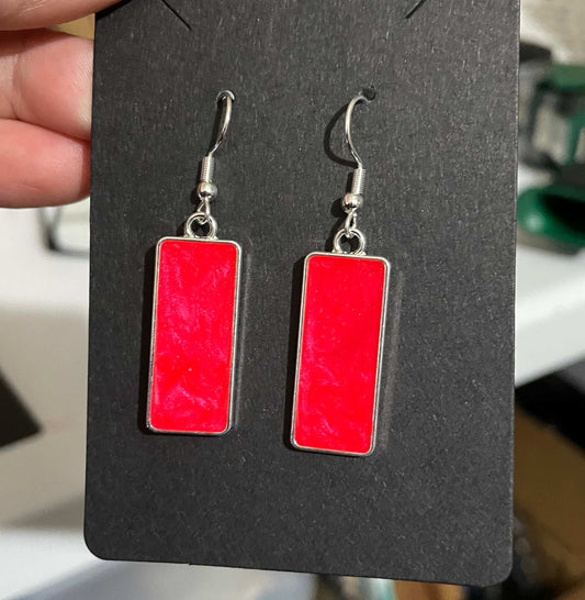 Red and Silver Dangle Earrings made with resin